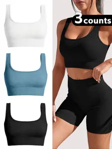 Women's Solid Sports Bra, Sporty Comfort Breathable Lingerie Top for Yoga Gym Workout, Women's Sports Clothing for All Seasons, Sporty Breathable Bras