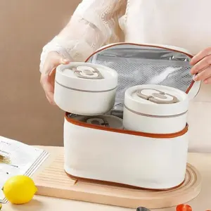 Arthink 4-Piece Insulated Lunch Containers Thermal Bento Box with Bag, 15.2 oz-21 oz Separate Stackable Stainless Steel Food Jar for Adults, 304 Steel Spoon & Chopsticks Set, Virtually Simplicity