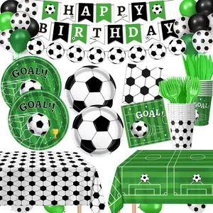 135/170-piece football themed decoration set: plates, napkins, cups, banners, balloons, tablecloths and tableware, suitable for 10-24 people, plus 10 football painting stickers