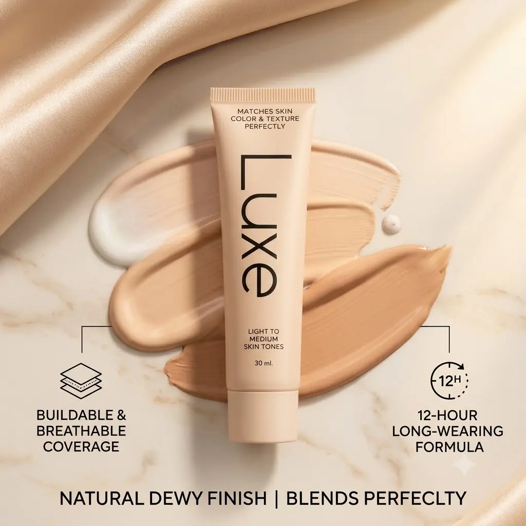 LUXE Women's Color-Changing Makeup Foundation, Instant Skin Tone Blending, Buildable Light-to-Medium/Medium-to-Deep Coverage, 12-Hour Wear, Natural Dewy Finish Concealer Makeup Cosmetic