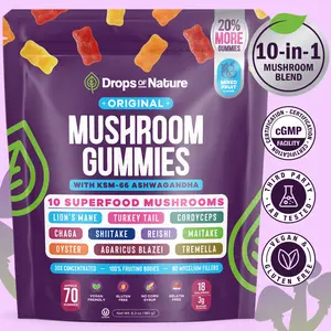 [OFFICIAL STORE] Drops Of Nature Mushroom Gummies 10-in-1 | KSM-66 Ashwagandha, Lion's Mane, Turkey Tail, Cordyceps, Shiitake, Tremella, Oyster, Agaricus | Vegan Mushroom Supplement | Mixed Fruit, 70 Gummies