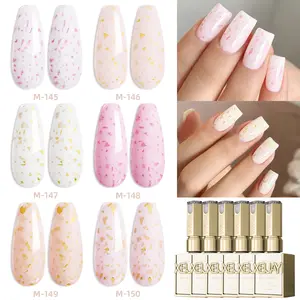 【live off】6PCS 15ML Cream Crush 6 Color Cream Crush Diamond Fine Glow Nail Gel 2025 Spring Summer Popular Color 6 Color Optional Nail Color Sequin Gel Fashion LED Nail Gel High Saturation Gloss Shining Lasting for Salon Nail DIY Nail Design