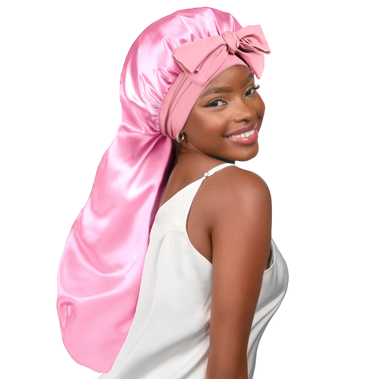 YANIBEST Silk Bonnet for Sleeping Women - Pink Satin with Tie Band, Braids Hair Bonnet for Long Hair, Gift for Women,#SummerWins#DealsForYoudays, Satin Bonnet Headbands, Silk Bonnet Headpieces