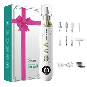 Rechargeable Electric Manicure Pedicure Kit, Cordless Nail Drill Machine with 8 Bits, 15 Speeds, LED Light & Dust Shield, Professional Nail File Set for Hand & Foot Care, Grinding, Trimming, Polishing (White)