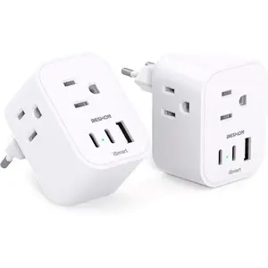 【2-Pack】 European Travel Plug Adapter, BESHON International Power Plug Adapter with 3 Outlets 3 USB Ports(2 USB C), Type C Plug Adapter Travel Essentials to Most Europe Spain Italy France Germany