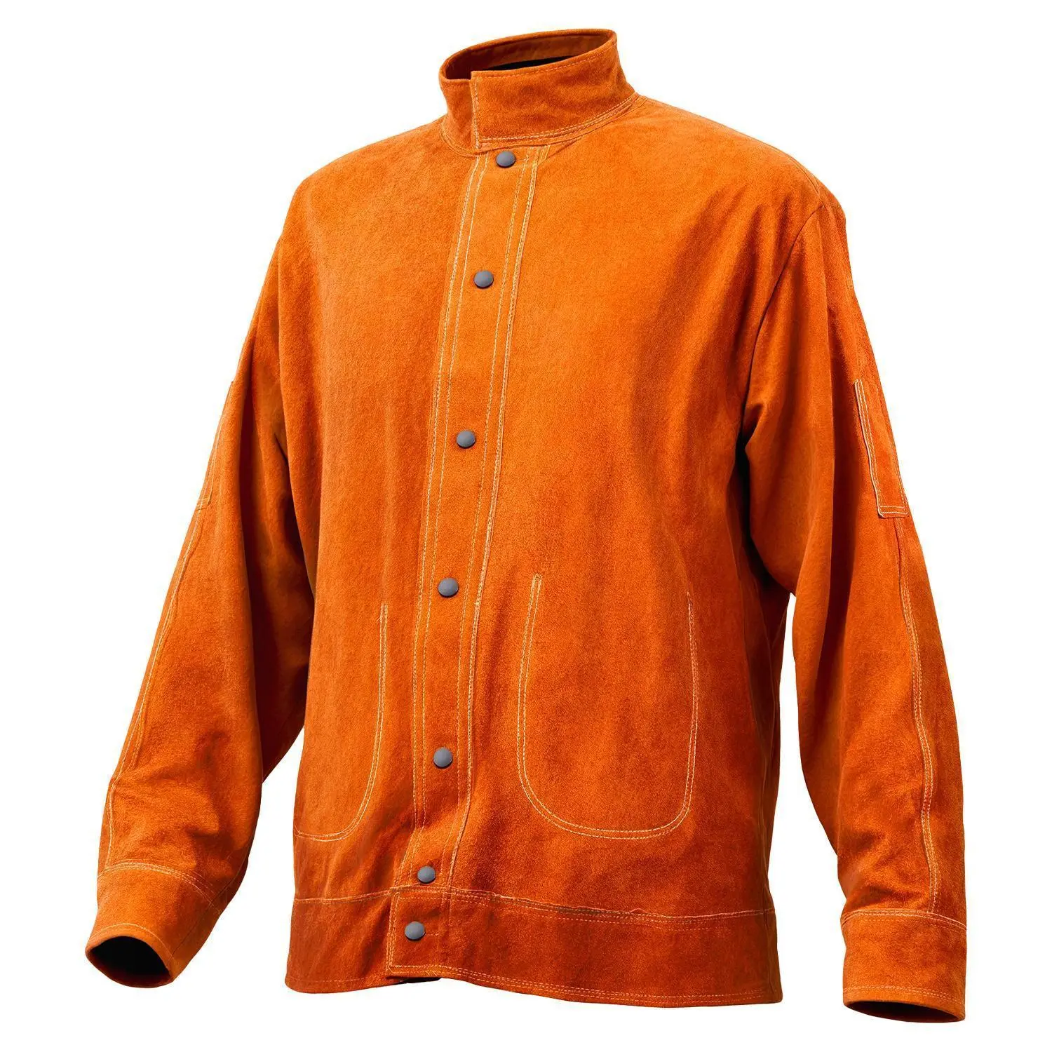 VEVOR Industrial Cowhide Welding Jacket, Flame-Resistant Heavy-Duty Safety Jacket with Velcro, Sparks-Protective, XXL Size (Summerfinds), M, Snap Buttons