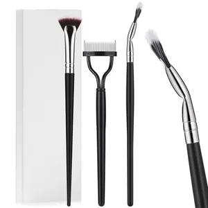Folding Angle Scalloped Lash Brush,3PCS Professional Mascara Brush AND Eyelash Comb Eye makeup tools,For Natural Lifted eye Brow Application Prevent Clumping Fan Double-Headed Sponge Nail Crease Long Tubing Mascara