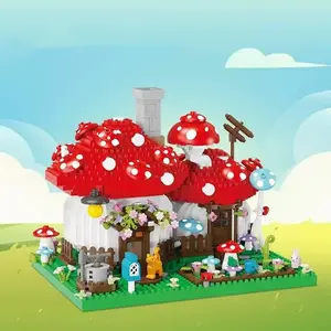 1346pcs Mushroom Farm House Building Blocks Set, Kids Assembly Toy, Desk Art Decoration, Christmas Halloween Thanksgiving Gift, DIY Building Model