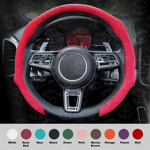 SUPEREVER Alcantara Leather Car Steering Wheel Cover - Grey, Sweat Absorbing, Non-Slip, Ultra-Thin Suede, Quick Turn Feature, Universal Fit, 38cm, Automotive Accessories
