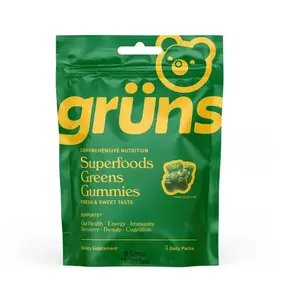 Grüns Superfood Greens Gummies, 60+ Whole Food Ingredients with Vitamins, Minerals, Prebiotics, Adaptogens, Chlorophyll & Chlorella, Fruits & Vegetables Dietary Supplement, Gluten-Free, Vegan, Third Party Tested Natural