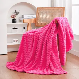 Puncuntex Hot Pink 50"×60" Fuzzy 3D Jacquard Flannel Fleece Throw Blanket, Super Soft Plush Lightweight Flannel Blankets, Home Decor for Couch Sofa, Gift Ready for Mom