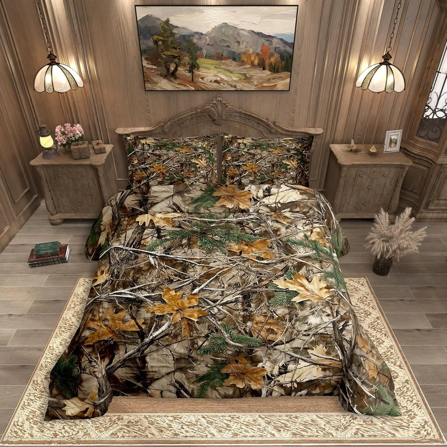 Feelyou Camouflage Blanket Bedding Comforter Set - All-Season Kids Military-Themed Duvet/Quilt Set with Rustic Trees, Leaves, Breathable for Camping, Bedroom Decor, Blanket Bedding Set