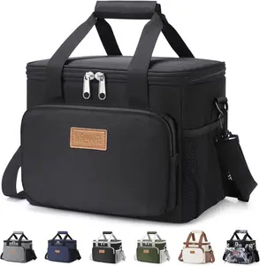Insulated Lunch Bag, Medium Soft Cooler Tote for Men & Women, Thermal Lunch Box, 12-Can Capacity (9L) - Black, Waterproof