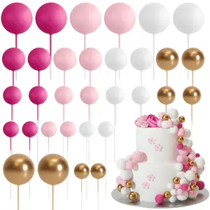 32 Pcs Ball Cake Topper Decorations Mini Balloons Cake Topper Sticks Foam Balls Cake Picks Cake Topper Balls Cake Decorations for Wedding Party Birthday Cake Decorating (Pink Gold)