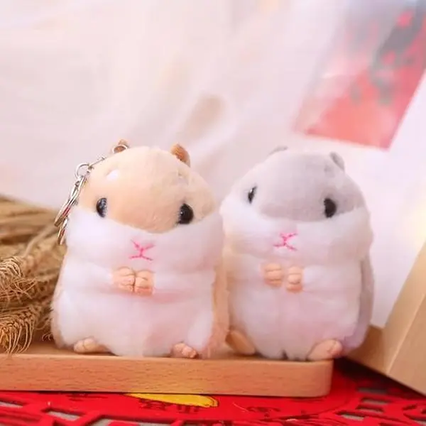 2pcs(Brown/Grey) Unisex Adorable Hamster Soft Plush Keychains, 10Cm/ 3.9In Size (8cm/3.1in Width), with Clip & Removable Loop, Stuffed Keyring Pendants, Purse Backpack Handbag Charms, Home Improvement Gift Ideas