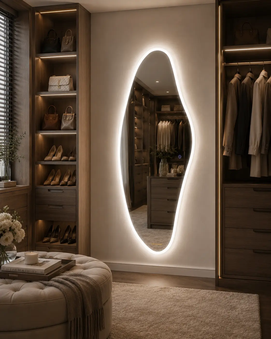 67x24in Frameless Explosion-Proof Durable Irregular Tempered Glass LED Light Mirror - Touch Sensor Switch, 3-Color Dimmable Lights, Adjustable Brightness, Wall-Mounted Modern Decorative Bathroom Vanity Mirror for Home Decor with Sharp Reflection