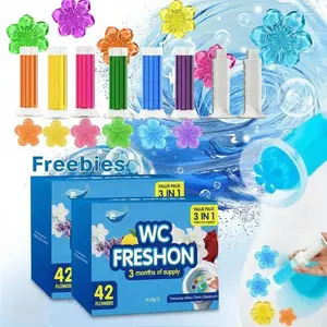 42 Flowers Toilet Gel Stamp 3-Pack | 6 Fresh Scents | Long-Lasting Deodorizing Bathroom Cleaner