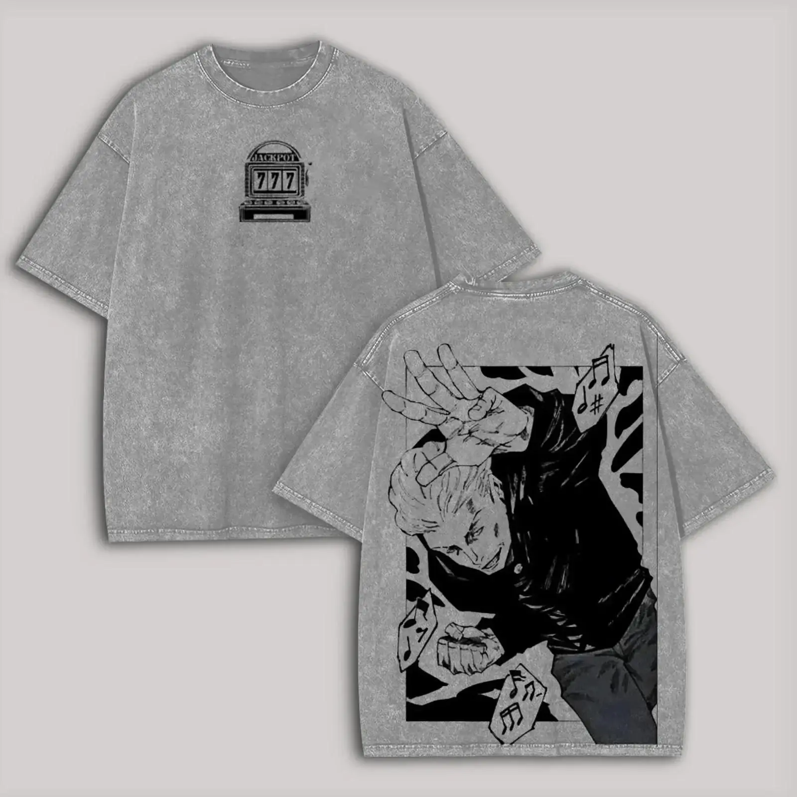 Men's Jujutsu Kaisen Kinji Hakari Graphic Distressed T-Shirt - Round Neck, Short Sleeve, Vintage Washed Cotton Casual Menswear Top, Festive Streetwear Clothes
