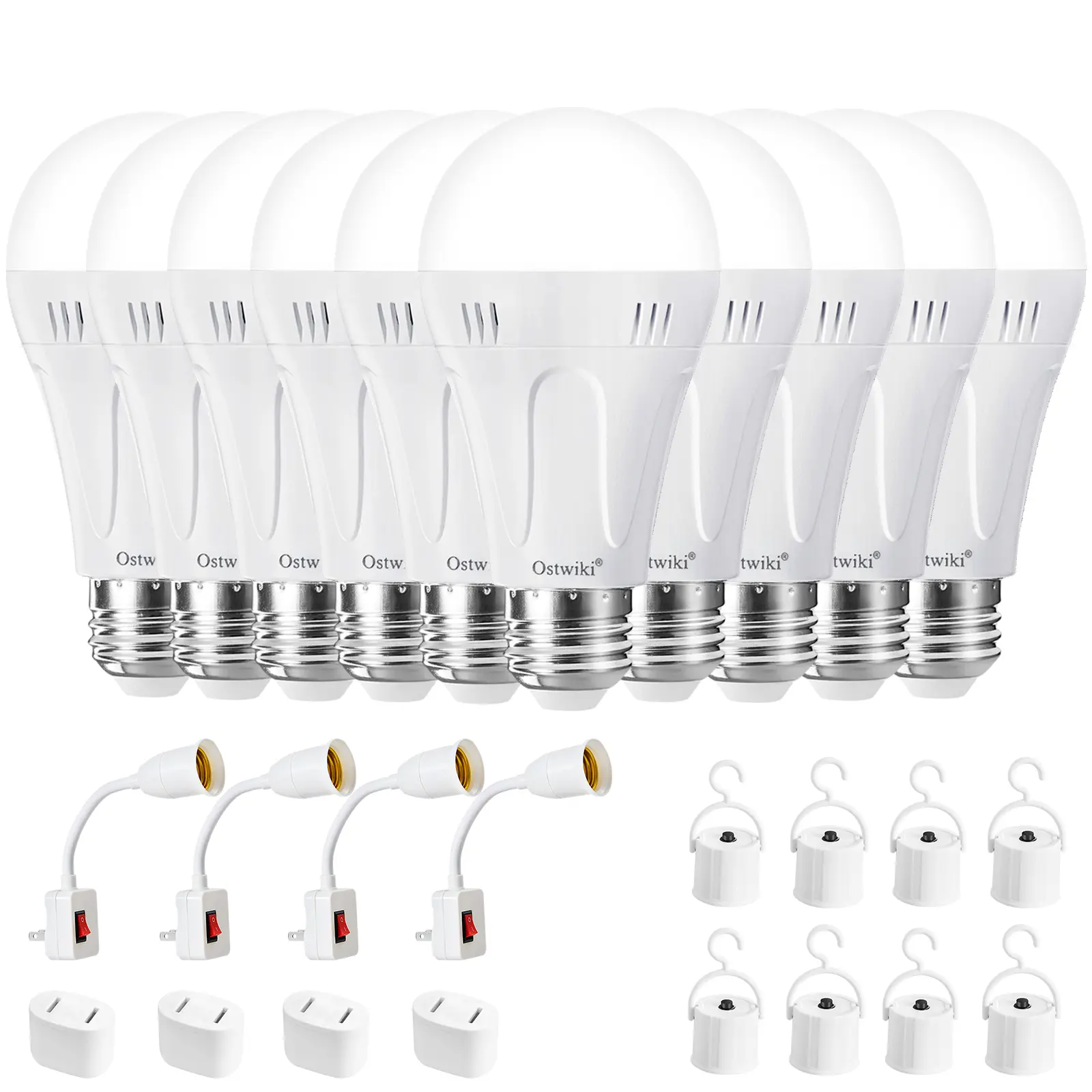 OSTWIKI Rechargeable Emergency A19 E26 LED Light Bulbs, 9W Energy-Saving LED Bulbs with Battery Backup, 6500K Cool White & 3000K Warm White, for Power Outages, Camping, Home Lighting, Portable Father's Day Gift, Batteries, Led Bulb Light