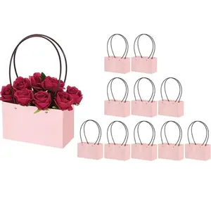 10 Piece Snack Flower Packaging Handbags, Plaid Floral Bouquet Gift Bags, DIY Flower Box for Florist, Elegant Design for Gifts