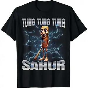 Men's Cotton Short-Sleeve Round Neck T-Shirt - Festive Ramadan Sahur Funny Meme Graphic, Fashion Jeans-Friendly Casual Menswear Top, Shortsleeve