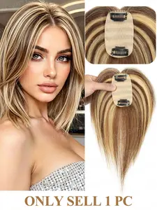 Balayage Women's Glueless Human Hair Topper, 5x9cm Small Hair Base Net, 8-14 Inches Straight Clip In, No Bangs, for Women to Cover Hair or Light Hair Loss, Natural Appearance