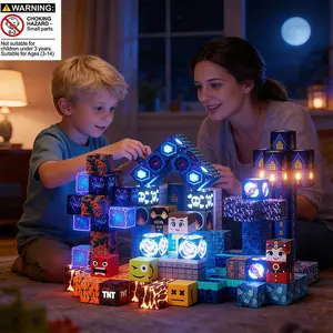 100pcs/150pcs/200pcs Magnetic Puzzle Blocks, Stem Building Blocks, Glowing Blue Castle Set, Stem Montessori Creative Toy, Ages 3-12, Birthday Gift