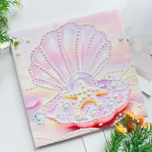 Shell Starfish Pattern DIY Pearl Art Kit for Beginners, Includes Dot Tool and Framed for Easy Hanging, Unique Ocean Decor for Bedroom and Parties