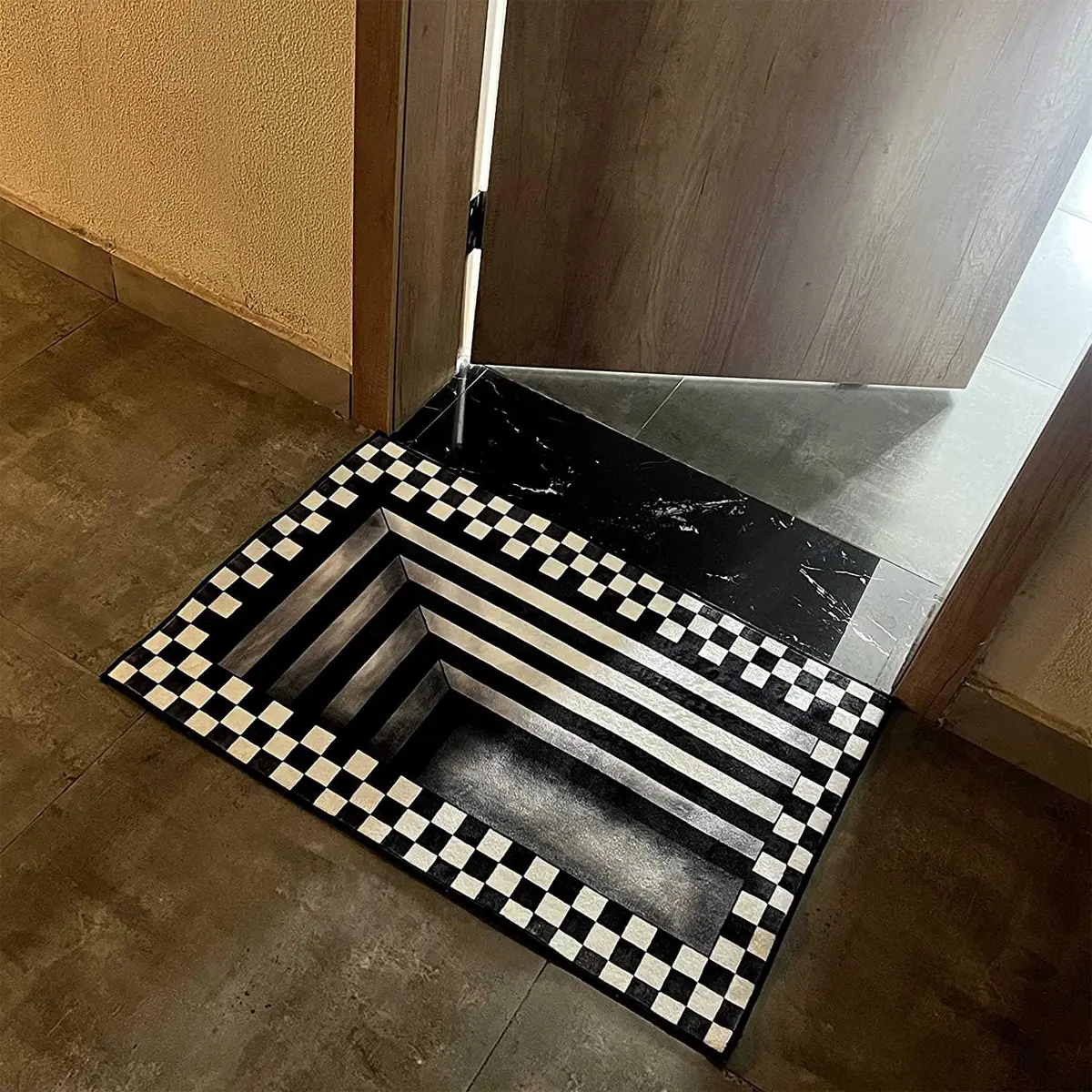Creative Illusion Geometric Rug, Modern Simple Style Welcome Mat, Pet Friendly Non-Slip Carpet, Soft Comfortable Plush Foot Pad