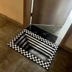 Creative Illusion Geometric Rug, Modern Simple Style Welcome Mat, Pet Friendly Non-Slip Carpet, Soft Comfortable Plush Foot Pad