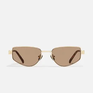 QUAY - HIT SINGLE Narrow Rectangle Geometric Metal Sunglasses with Adjustable Silicone Nose Pads and Beveled Metal Rim