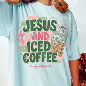 Jesus. and Iced Coffee Tee, Comfort Colors Graphic Shirt, Coffee Shirt, Faith Graphic, Everyday Trendy Shirt, Summer Tee, Oversized Graphic Tee, Womens Shirt, DTG Printed In the USA