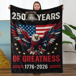 Comfortable Flannel Blanket, American Flag Eagle Design, Blue Digital Print, Perfect for Living Room and Camping, Ideal Gift