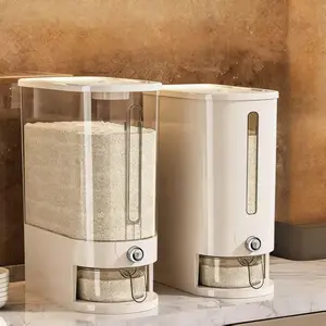 Rice Dispenser with Measuring Cup 11lb/22lb White & Transparent Sealed Lid Insect Box Reusable Lockable Rectangular Shape for Home Kitchen Storage