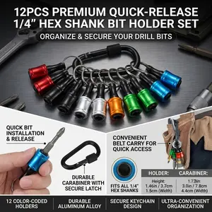 12pcs/6pcs 1/4 Inch Drill Bit Holder Keychain, Hex Screwdriver Extension Rod, Quick Change for Most Electric Drills