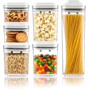 Pop Top  Storage Container Set | 6 count Airtight Cereal Storage Organizer Canisters with Pop , , Vacuum Seal & -button Opening, Stackable Pantry Containers for Dry  Storage