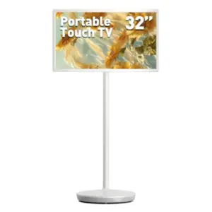 32-Inch Portable TV with Touch Screen,6GB RAM+128GB Storage,1080P Full HD Monitor with Built-in 8-Hour Battery,Android 13 OS,Rolling TV on Wheels,Remote Control