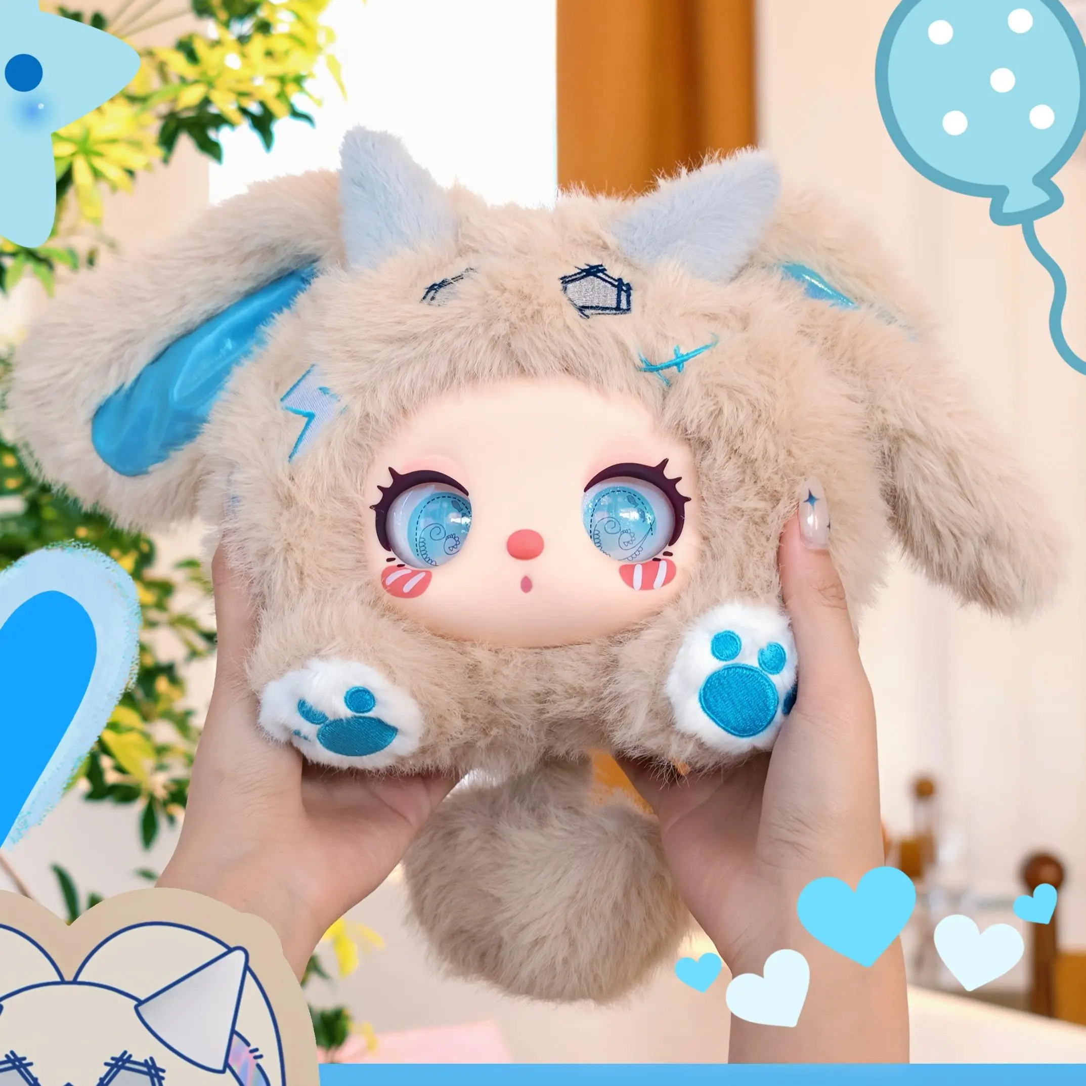 (Black Friday) LIILA Marshmallow Bunny Plush Storage Bag - US-Shipped Home Organizer, Cuddly Stuffed Animals, Cute Kawaii Design, Fluffy Pompom, Multiple Styles, Random Eyes Placement