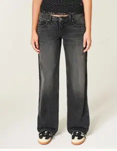 Hollister Women's Ultra Low-Rise Washed Black Baggy Jeans