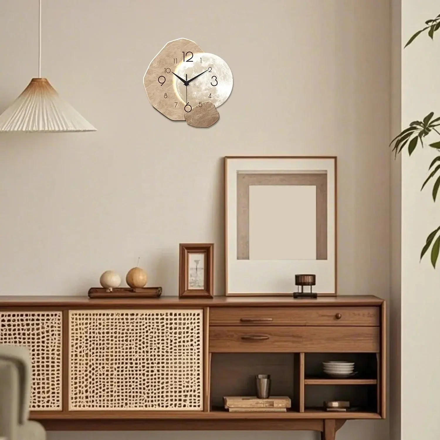 Modern Moon Phase Wall Clock – Silent Non-Ticking, Aesthetic Minimalist Home Decor