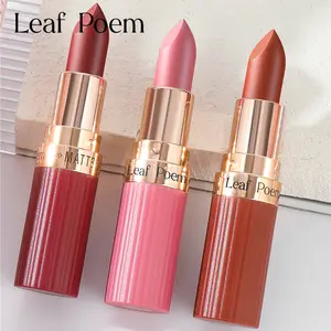 Leaf Poem 4-Color Soft Matte Lipstick Long-Lasting Waterproof Non-Stick Cup for Everyday Wear Cosmetic Glossy Finish cool  tone  red  lipstick