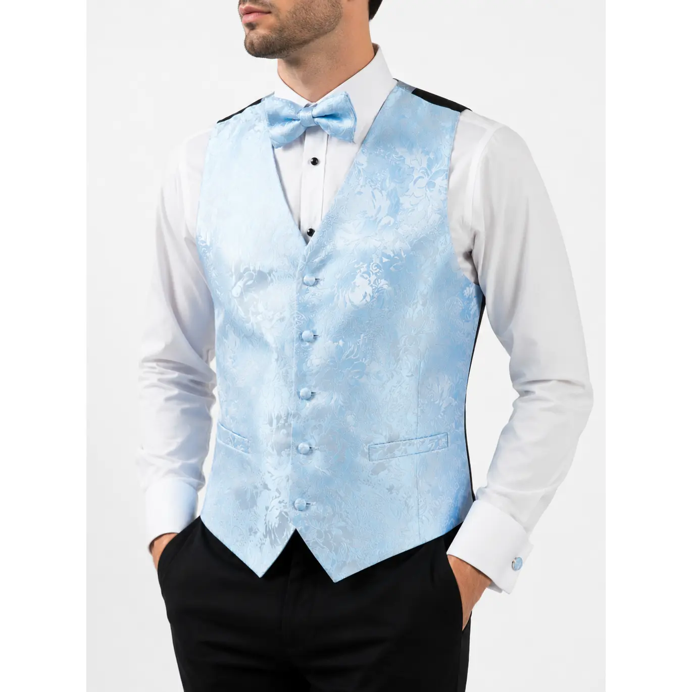 ALIZEAL Men's 5-Piece Paisley Jacquard Waistcoat Set, Sleeveless V-Neck Button-Down Vest with Matching Tie and Pocket Square, Textured Formal Suit Vest Set for Wedding, Prom, Party