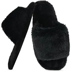 ZOORON Women's Fuzzy Slippers with Memory Foam Comfy Faux Fur Anti-Skid Sole Slippers for Women Bedroom House Open Toe