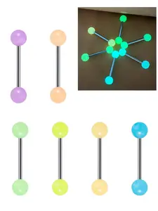 [glow-In-The-Dark Studs] 6pcs Multicolor Luminous Acrylic Ball Tongue Studs, Cartilage, Nipple, Lip, and Eyebrow Piercing Jewelry for Men, Punk Jewelry, Luminous Accessories