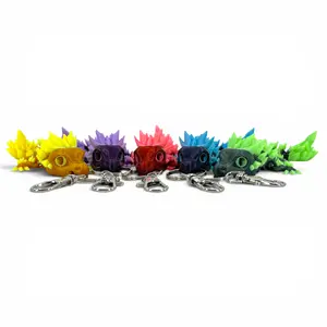 Glow-in-the-Dark Baby Crystal Dragon Keychain Bag Charm Zipper Pull Flexi Fidget Articulating 3D