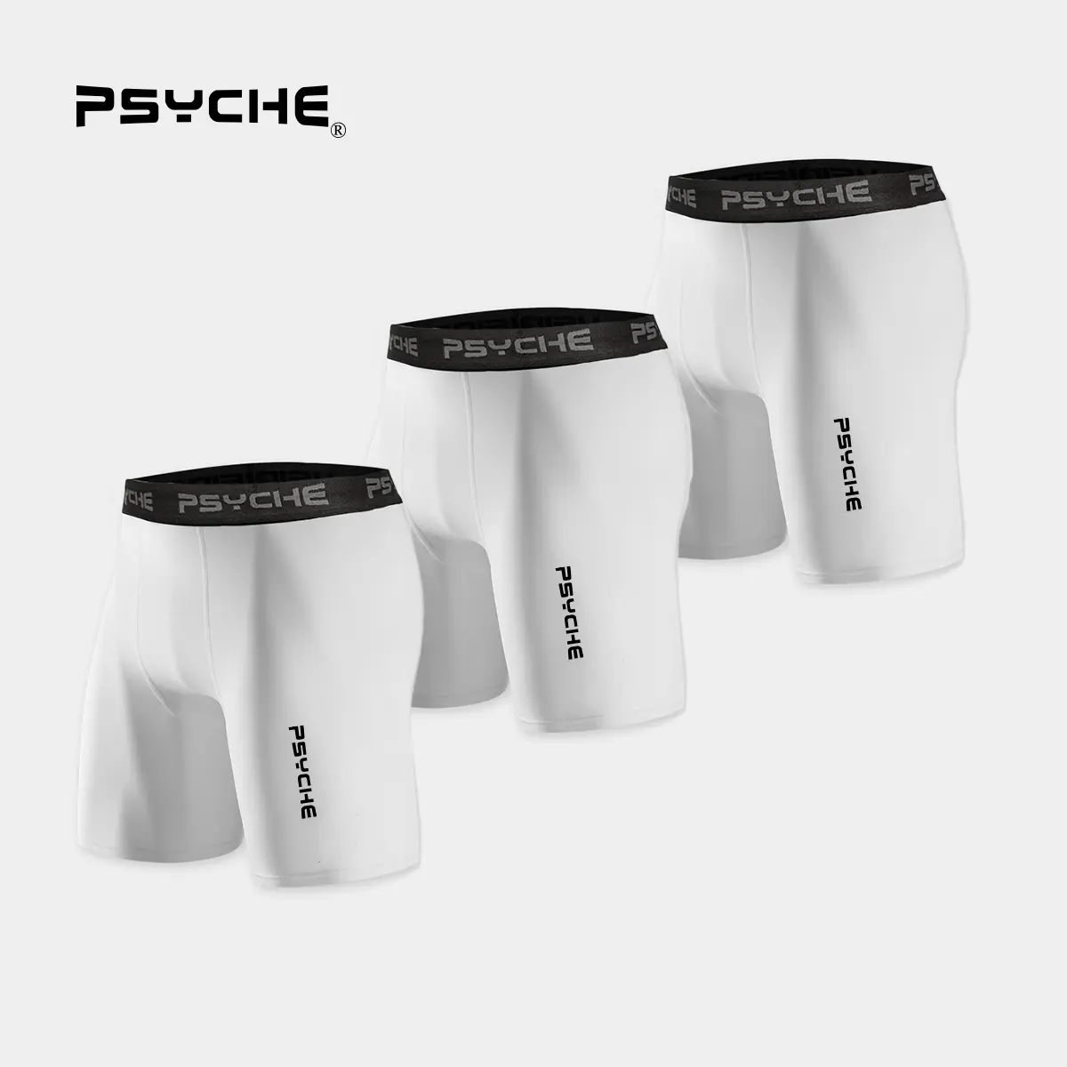 PSYCHE Men’s 3-Pack Compression Underwear Shorts - Performance Gym Apparel with Support, Squat-Proof, Sweat-Wicking, Ultra-Breathable for Running, Basketball