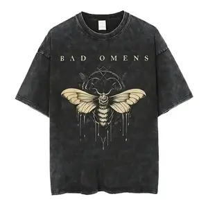 Unisex Moth & Dripping Wax Graphic Tee, Vintage Washed 90s Distressed Oversized Streetwear