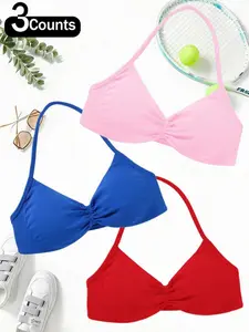 Women's Solid Color   Yoga Sports Bra, Breathable Comfortable, Ladies Sportswear for Indoor Outdoor Wear, Ruched Sports Bra