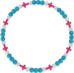 Iced Bling Disco Ball Rhinestone Bead Baseball Necklace Teal, Hot Pink Cross