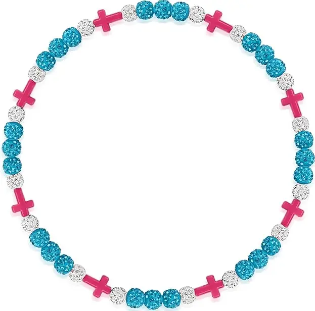 Iced Bling Disco Ball Rhinestone Bead Baseball Necklace Teal, Hot Pink Cross